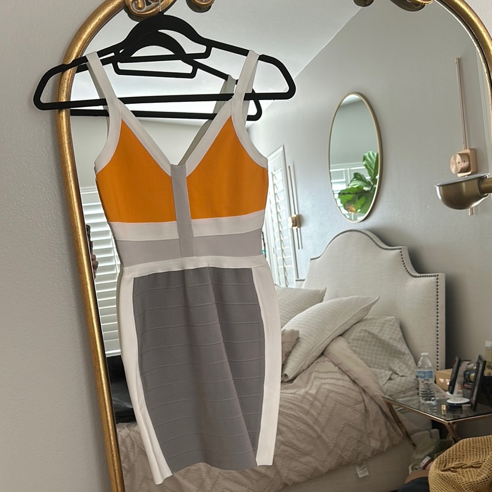 Colorblock Sleeveless Dress - Orange, Gray, and White